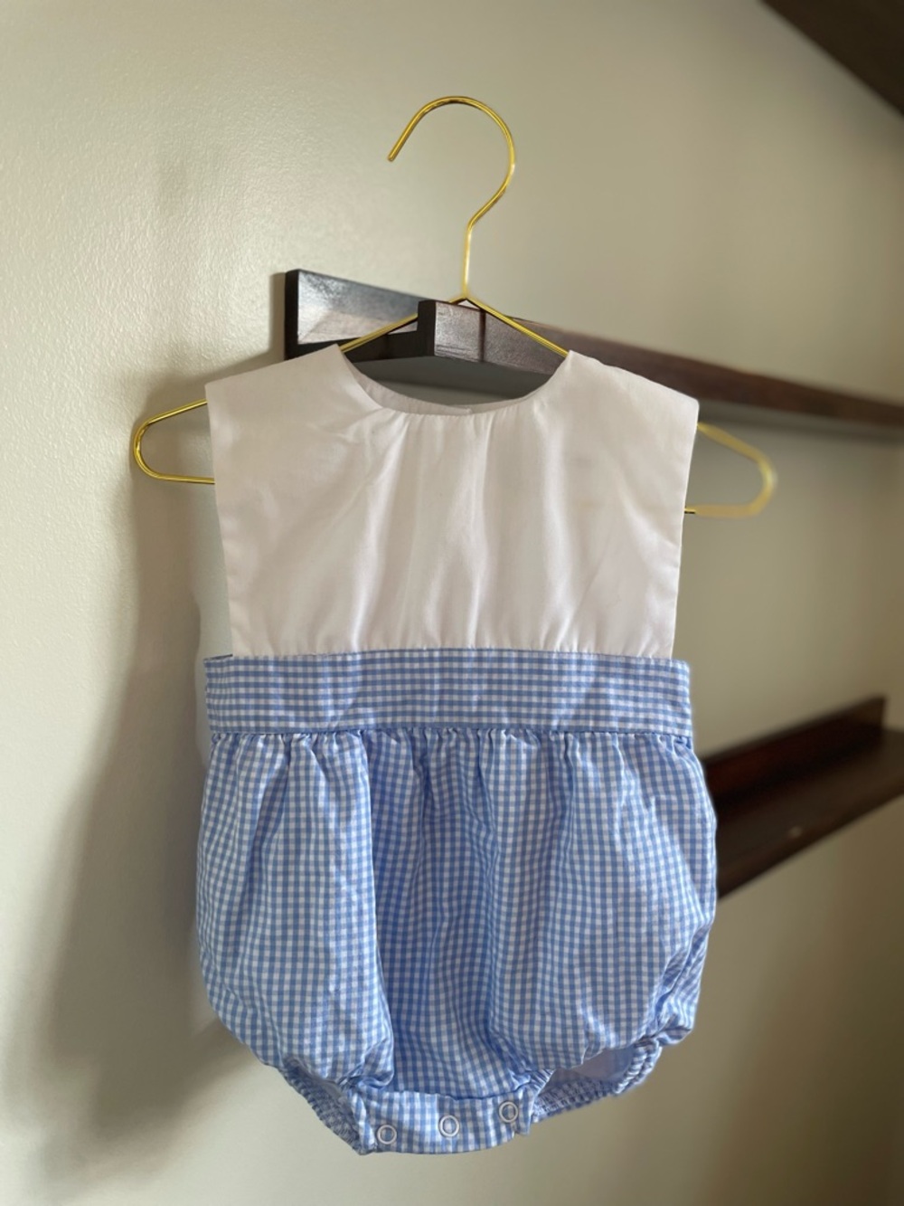 Classic White & Light Blue Gingham Baby Bubble Romper